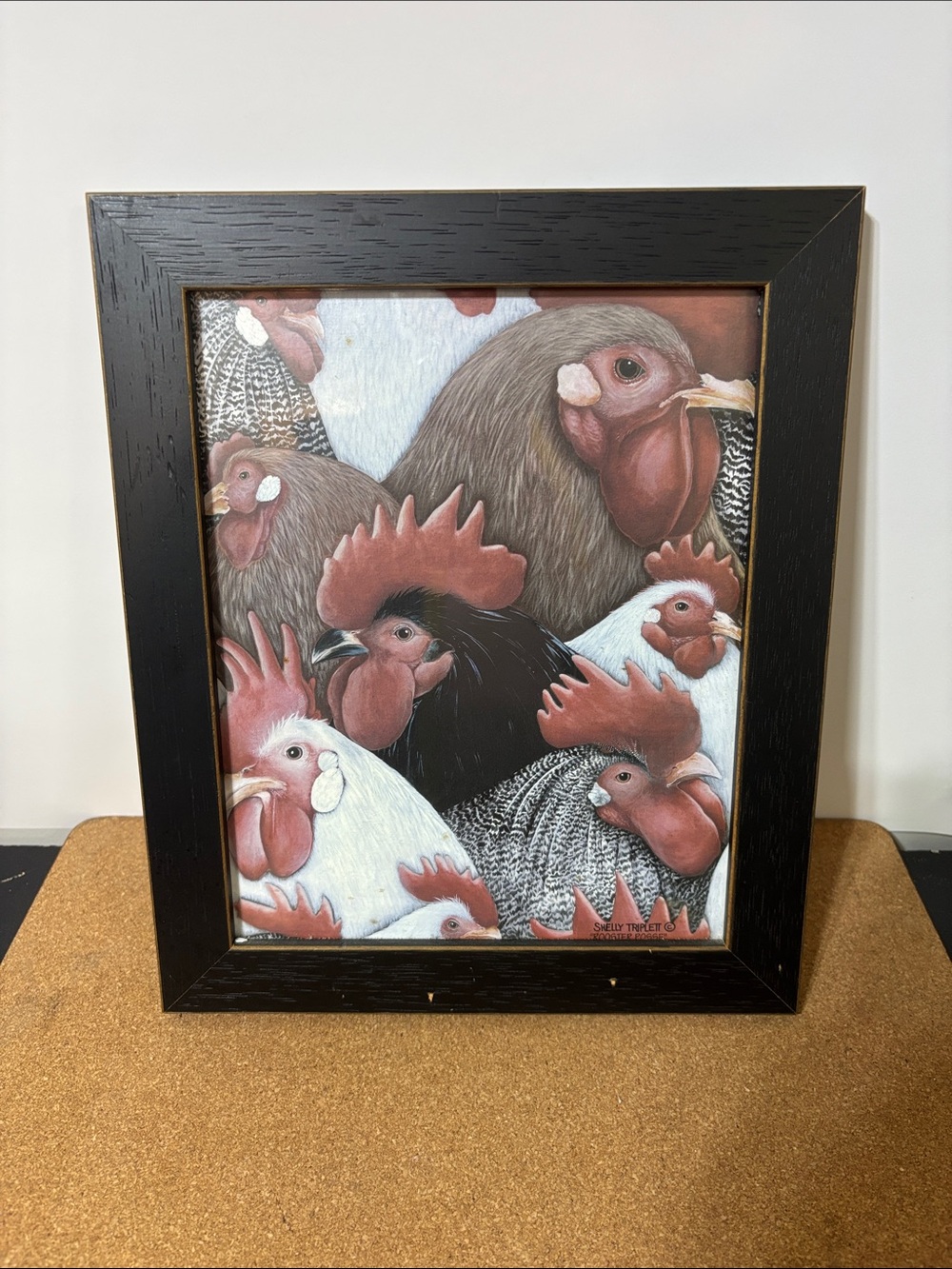 💐3/$15 Framed Chicken Art Print in Black and Red Tones 12x10”